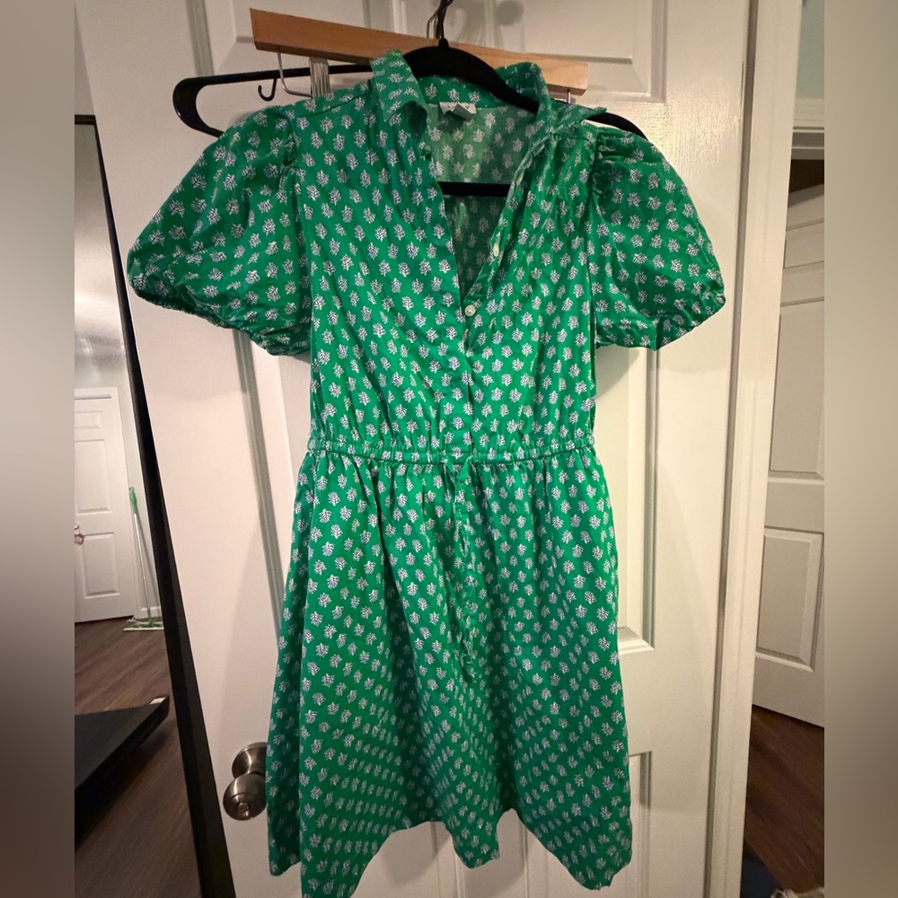 J. Crew Leaf Print Mini Dress in Green and White
